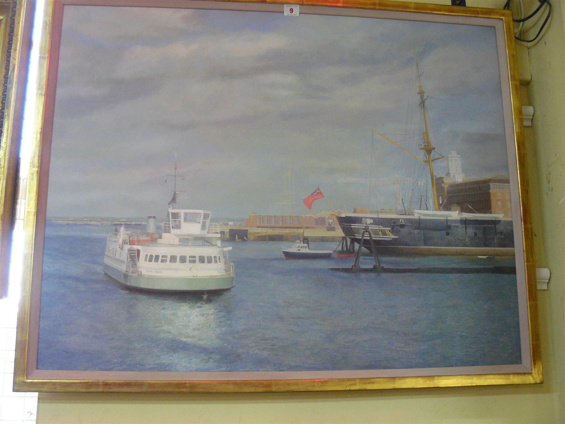 Gillian Whaite, `Portsmouth Harbour, ferry arriving`, inscribed and dated 1997 verso, oil on