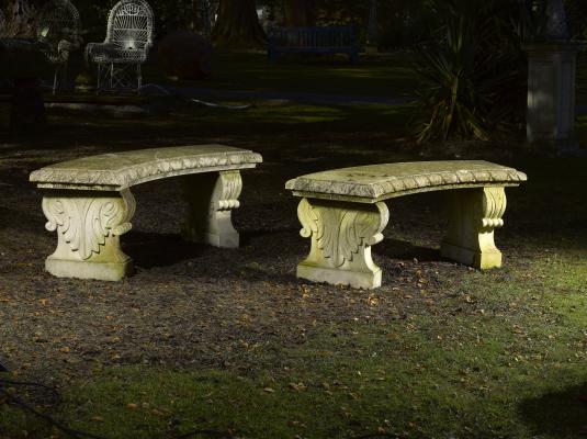 A pair of carved limestone benches modern 140cm.; 55ins long