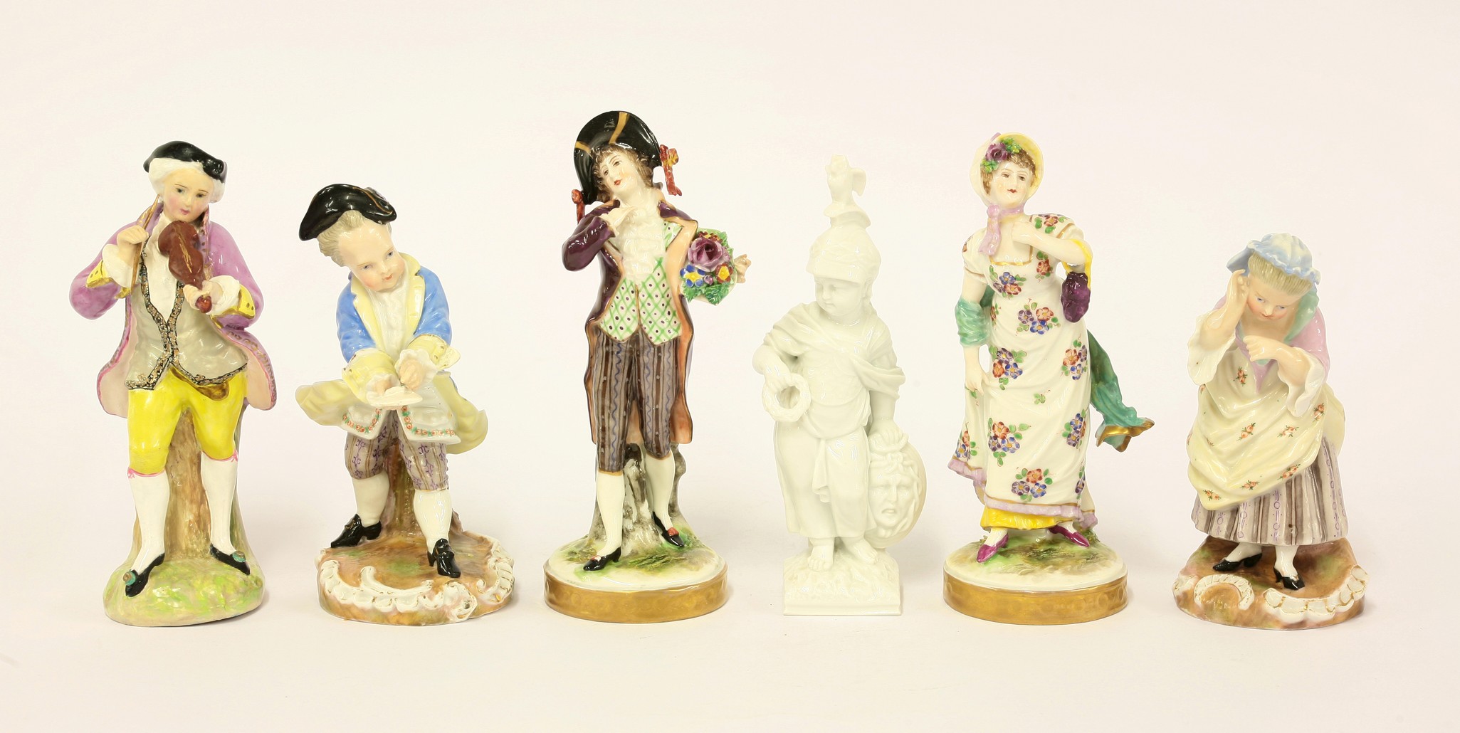 Six Continental porcelain Figures,
late 19th and 20th century, two Sitzendorf figures of a boy and a