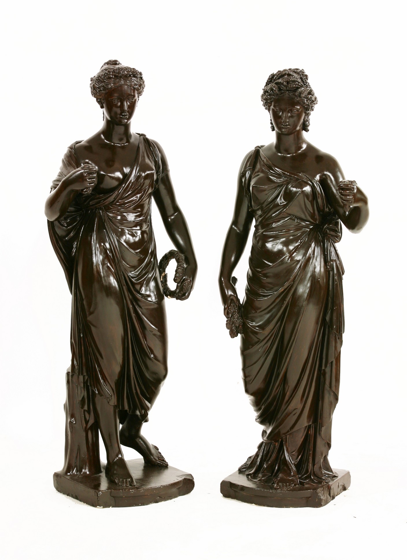 Humphrey Hopper (1765-1844),
a pair of painted plaster figural lamps modelled as Flora and Ceres,