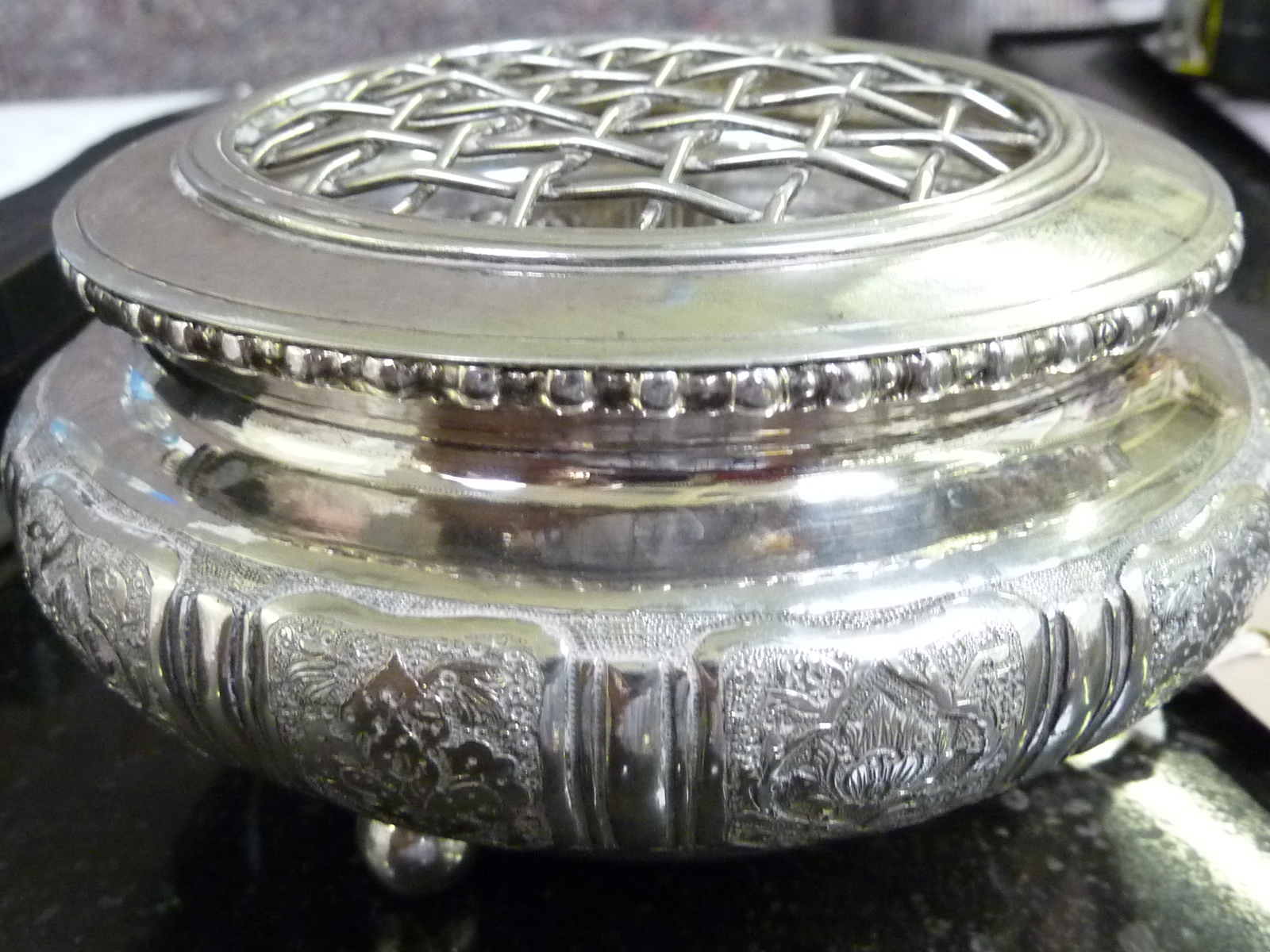 ADDED LOT - A heavy late 19th Century circular silver Perfumer, the detachable lid with