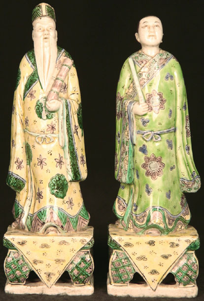 NOT FORWARD    Two Chinese Famille Verte figures of Immortals, Kangxi period (1661 - 1722), Hé Qióng