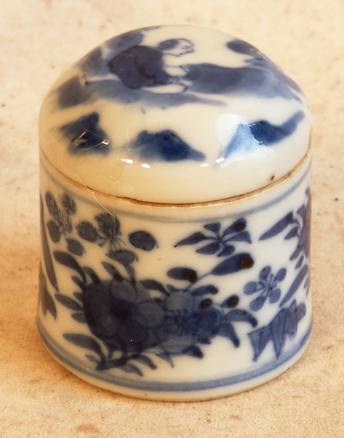 A small 19th Century blue and white Salve Pot