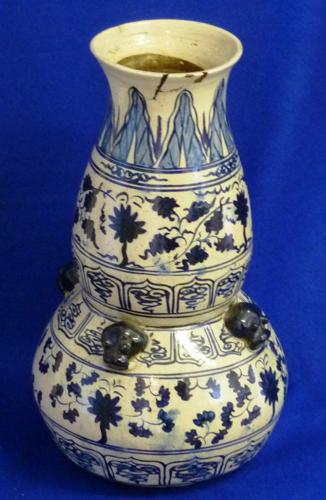 A large South East Asian Annamese (15th - 16th Century)  Blue and White Double Gourd Vase with