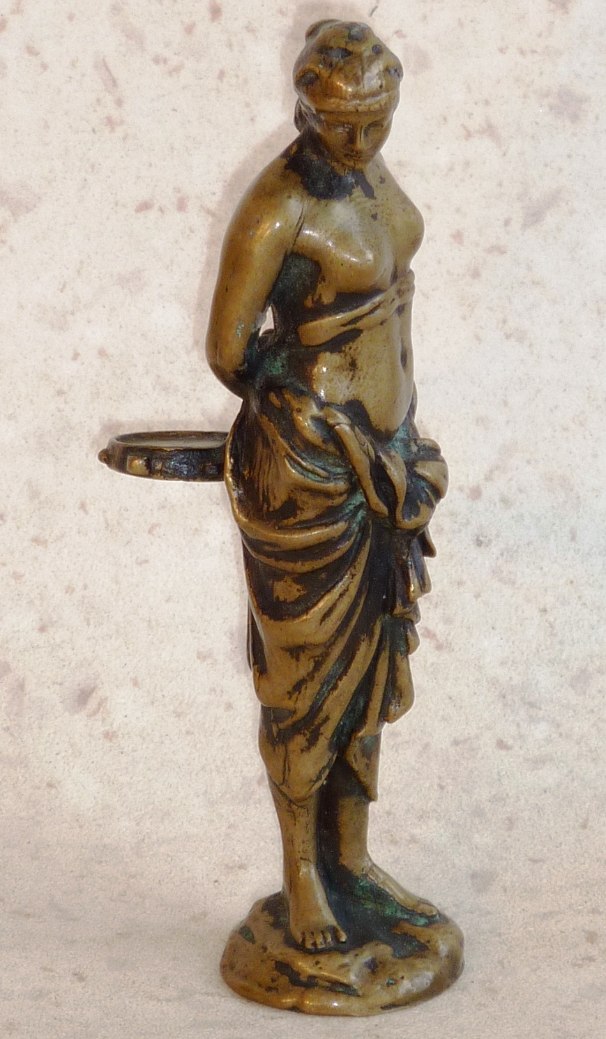 A 19th Century bronze Model of a nubile female semi-clad Musician with tamborine, 13.5cm high