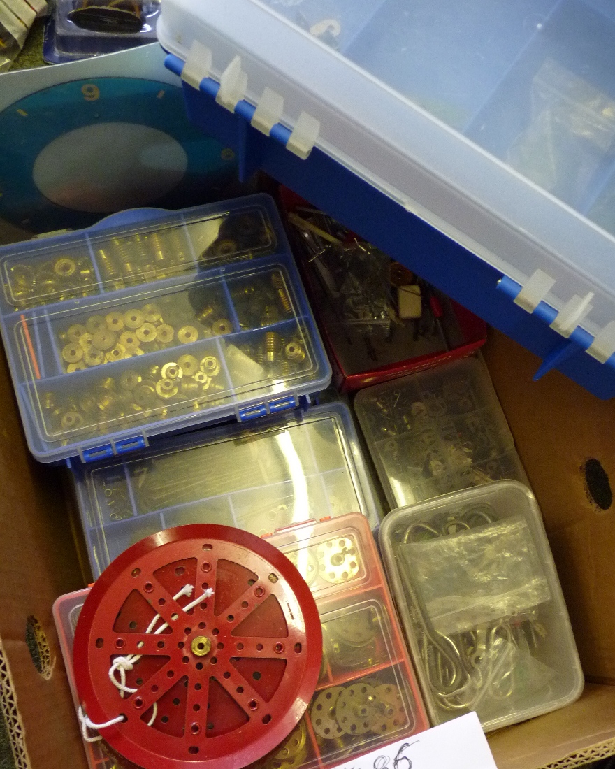 A large quantity of Meccano small pieces, screws, fittings and related items sorted into modern