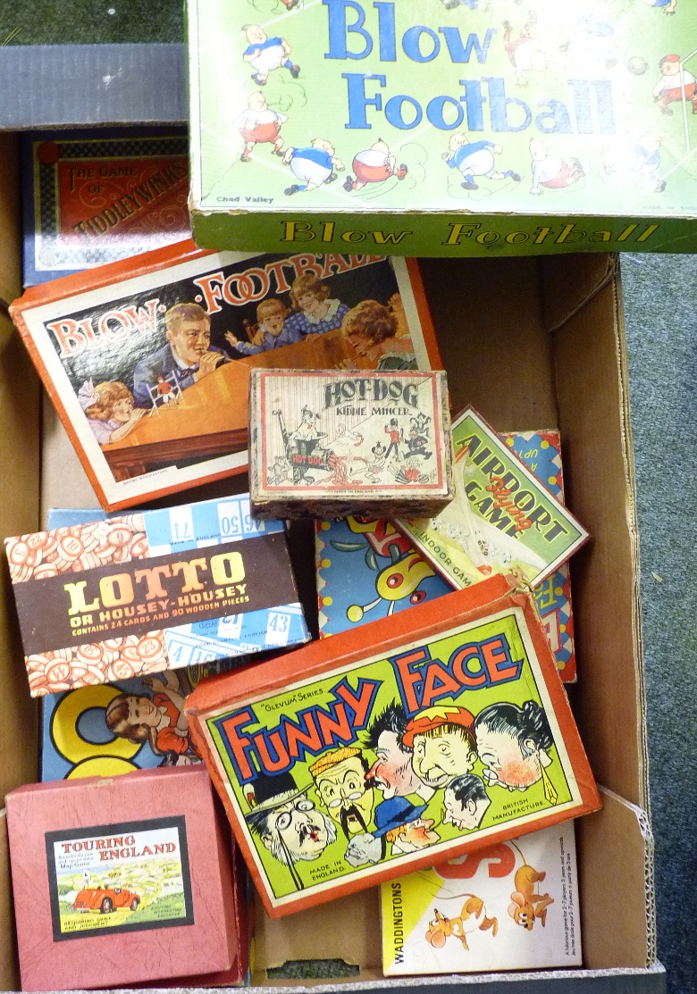 A quantity of early 20th Century boxed games including Chad Valley Blow-Football, "Glevum" series