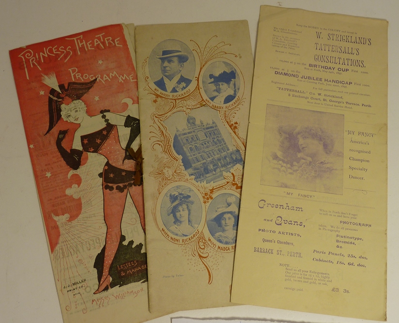 Three late 19th Century Australian theatre programmes: Princess Theatre 1896; Rickard`s New Opera