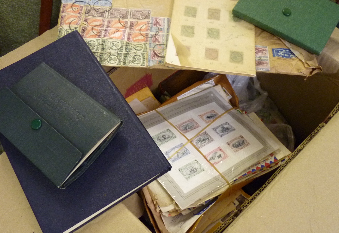 All World accumulation in a large carton, general ranges of loose stamps in tins, arranged in old