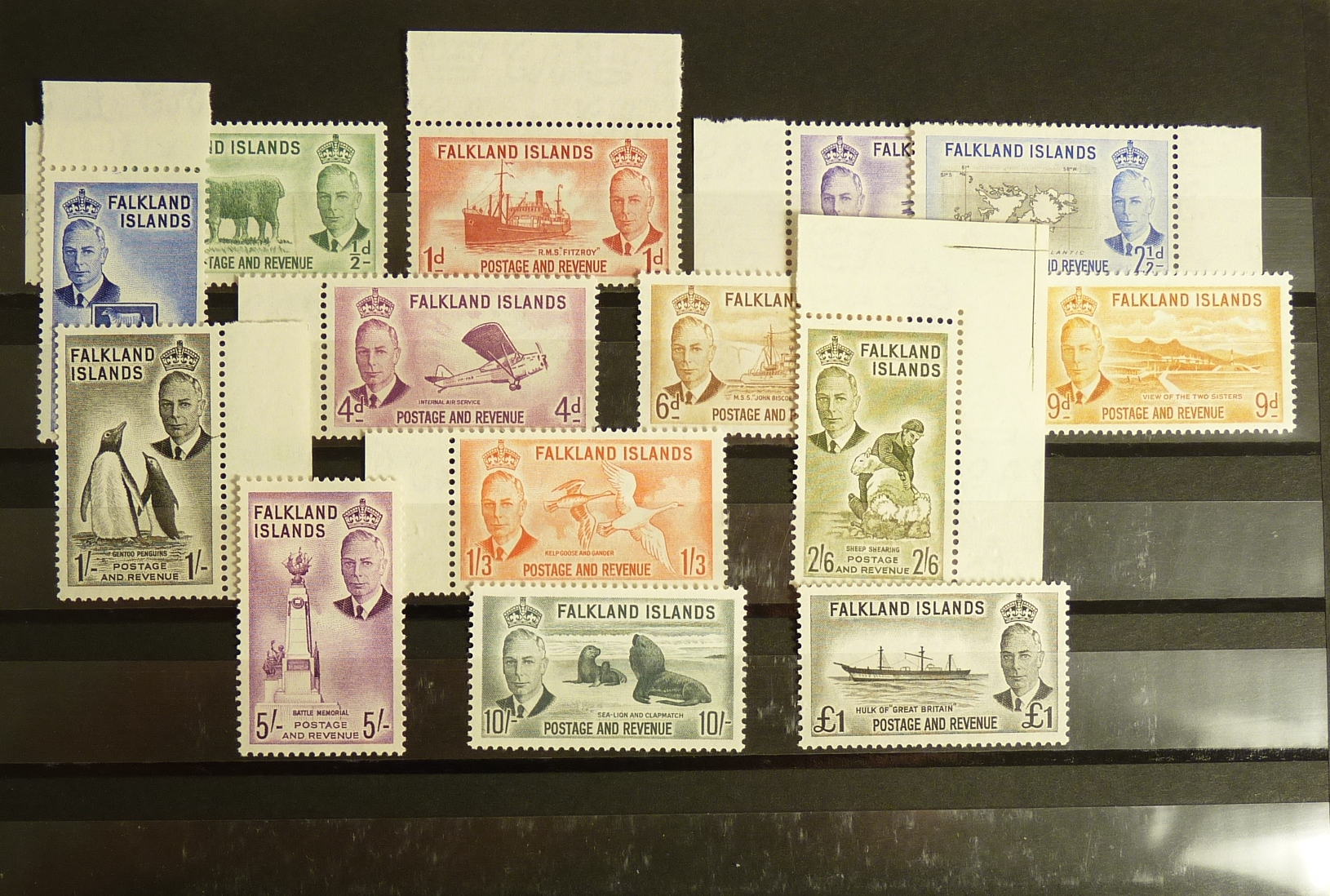 FALKLAND ISLANDS: 1952 ½d to £1, S.G.172-185, set of 14, mint - unmounted. Catalogue 2013 £180