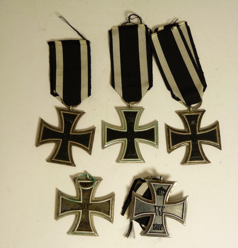 Five German WWI type iron crosses
