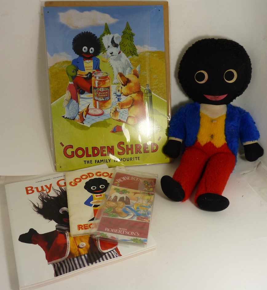 A soft toy Robertsons Golly together with a small quantity of Golly related items including a cook