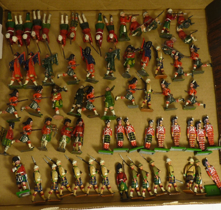 BRITAINS & OTHERS - a quantity of loose painted lead Soldiers, Scottish, includes pipers, firing