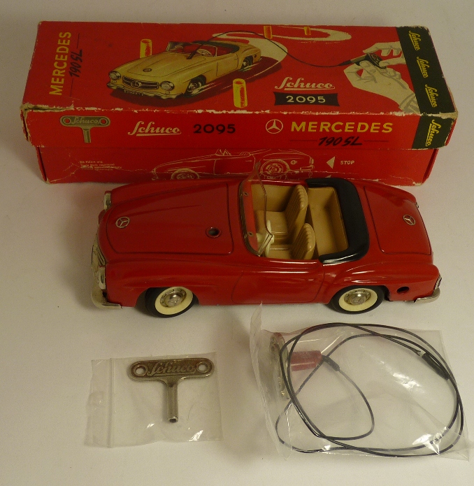 Schuco 2095 Mercedes 190SL telesteering sports car, red with beige interior, complete with