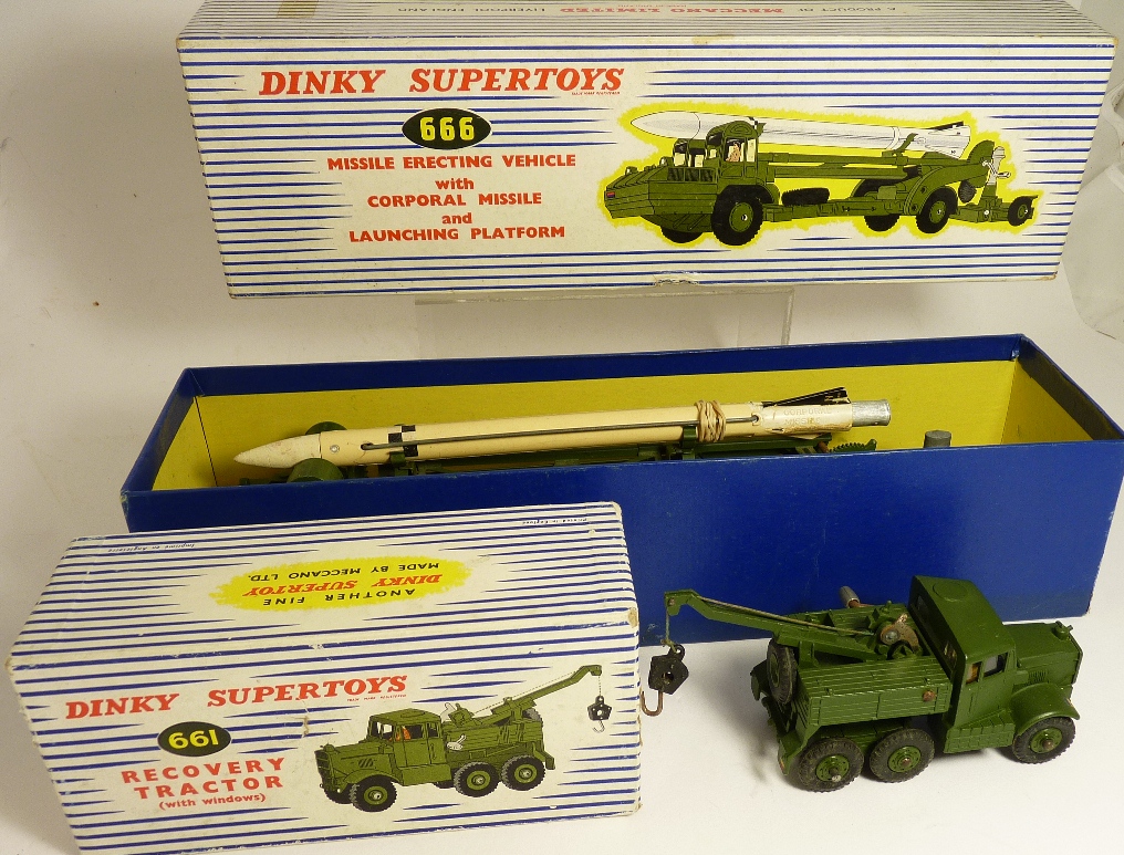 DINKY SUPERTOYS - 666 Missile Erecting Vehicle with Corporal Missile (buff coloured) and Launching