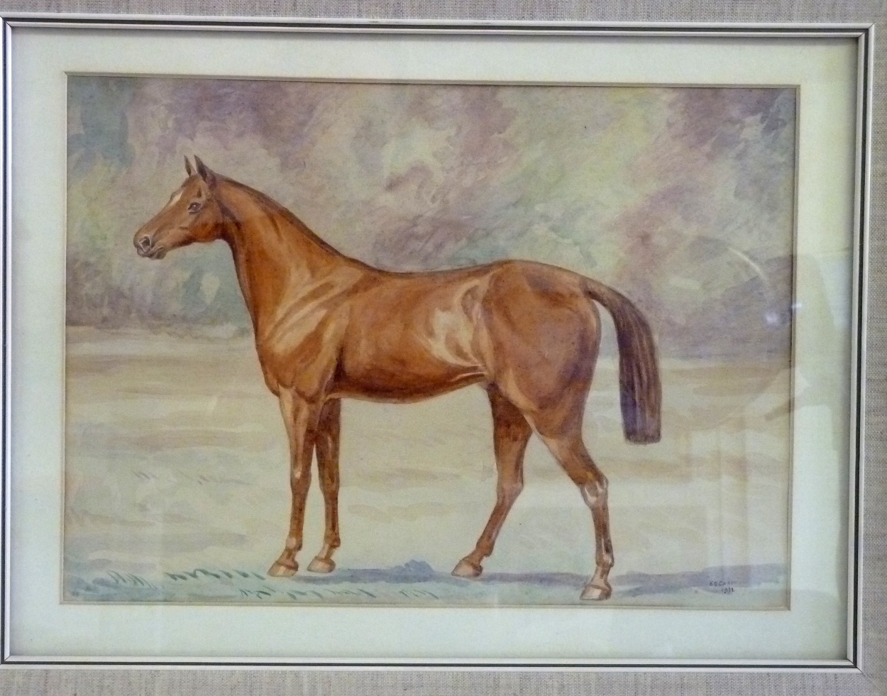E G CHAPMAN (20th Century British) - Portrait of a chestnut hunter, watercolour, signed and dated