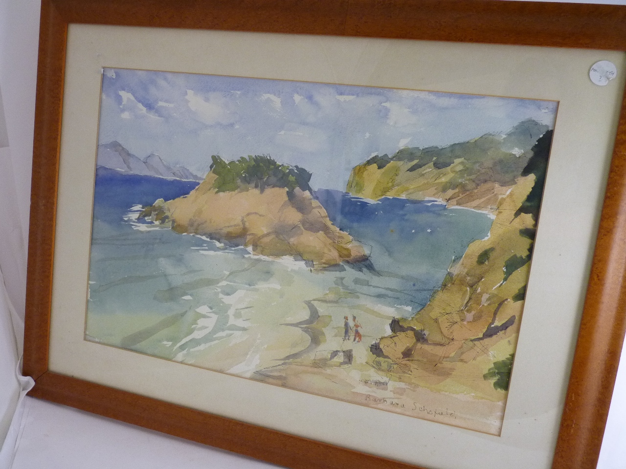 BARBARA SCHOFIELD (20th Century) Figures on Acudia Beach, Majorca, ink and watercolour wash,