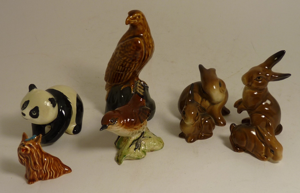 Beswick - a wren; Beneagles Eagle, small Yorkshire terrier and an unmarked family of four rabbits