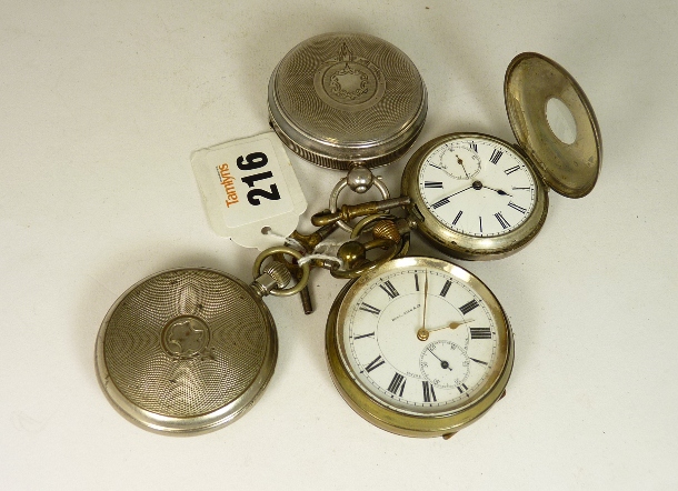 A silver cased key wind pocket watch hallmarked for Birmingham 1923; the white enamelled dial with