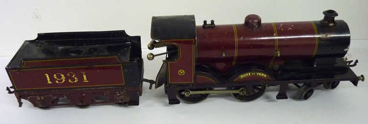 BASSETT LOWKE - LMS 4-4-0 locomotive Duke of York numbered on tender 1931, maroon, clockwork ++