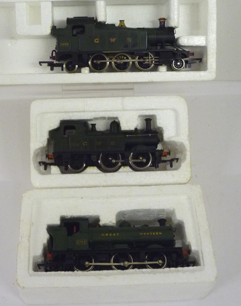 AIRFIX - GWR 0-4-2T 1400 Class loco, green in box; a GWR 2-6-2T no.4589 in a Lima box and a MAINLINE