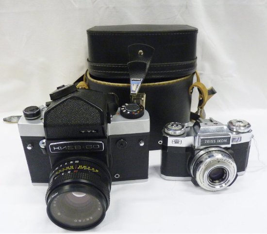 ZEISS IKON S-MATIC CAMERA AND KIEV-60 TTL CAMERA IN ITS FITTED CASE