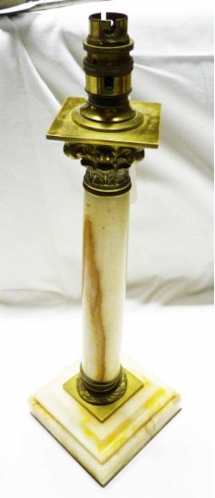 ONYX TABLE LAMP BASE WITH TURNED COLUMN & CORINTHIAN BRASS DECORATION