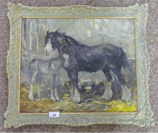 GEORGE SMITH MARE & FOAL FRAMED OIL PAINTING 37 X 44CM