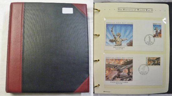 HISTORY OF WORLD WAR 2 FIRST DAY COVERS, 7 WITH COINS AND MINT STAMPS IN ONE ALBUM