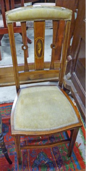 19TH CENTURY INLAID MAHOGANY HAND CHAIR ON SQUARE SUPPORTS