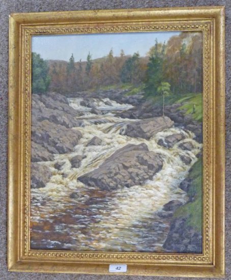 TIM HAVERS  CASSLEY ACHESS FALLS  SIGNED  GILT FRAMED OIL PAINTING 49 X 38CM