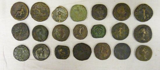 21 BRONZE ROMAN COINS INCLUDING HADRIAN, NERO ETC