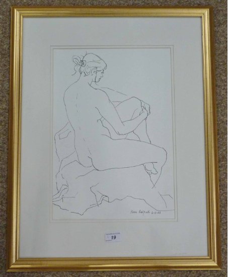 KIM REDPATH  THE HAIR RIBBON  SIGNED  GILT FRAMED PEN & INK DRAWING 40 X 28CM