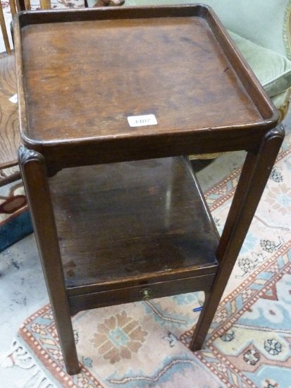 19TH CENTURY MAHOGANY TRAY TOP BEDSIDE TABLE WITH SINGLE DRAWER SQUARE SUPPORTS