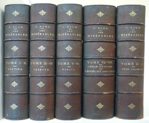 Hugo (Victor) Les Miserables, 1862, Brussels, Lacroix, Verboeckhoven & Co., ten volumes bound as