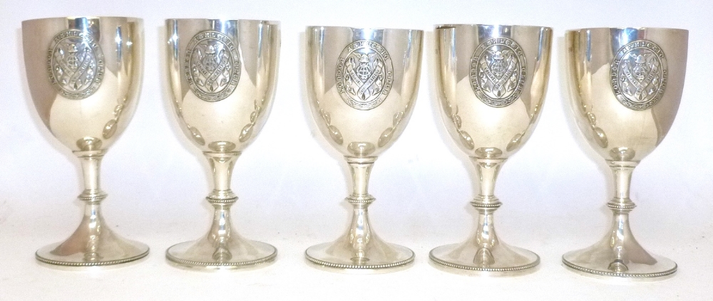 Five Silver `London Athletic Club` Goblets, hallmarks for London 1910, maker `C.F.H.& Co`, with