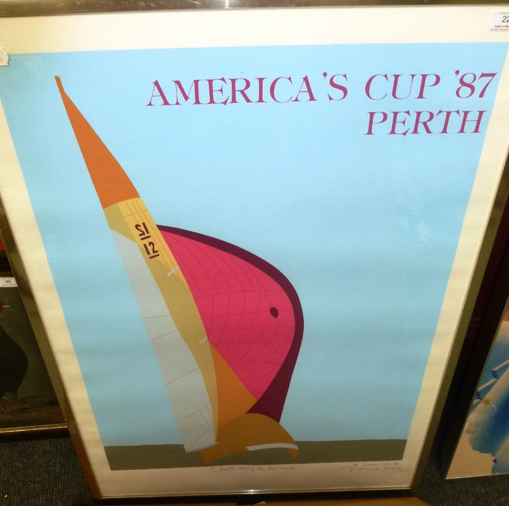 An America`s Cup Perth `87 Poster - Roll Away to Leeward, by Franco Costa, lithographed poster