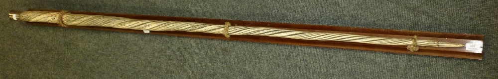 A Reproduction Narwhal Tusk with Elizabeth II Silver Mount to the Head End, secured by rope