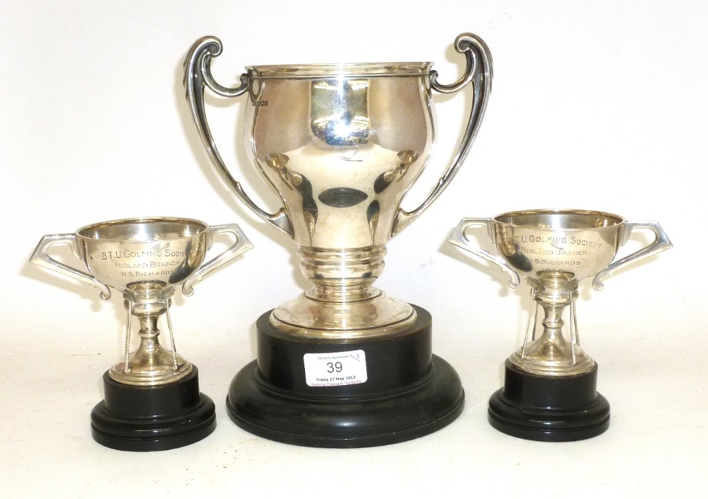 A Pair of Silver Golf Trophies, hallmarks for London, inscribed `B.T.U. Golfing Society Midland