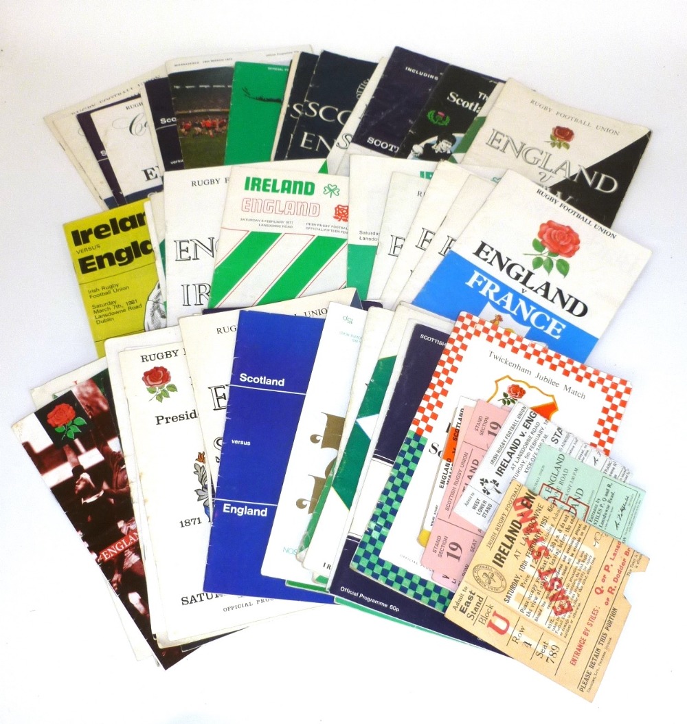 A Collection of International Rugby Union Programmes and Tickets, from the 1950`s to the 1970`s,