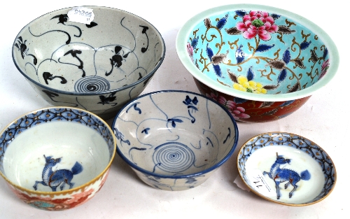 Three Chinese bowls and a Japanese bowl and cover