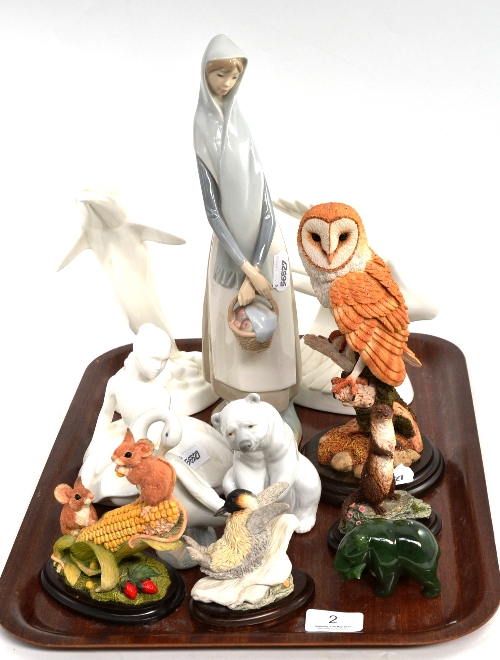 Three Lladro porcelain figures, three Doulton porcelain figurines, four `Country Artist` groups and