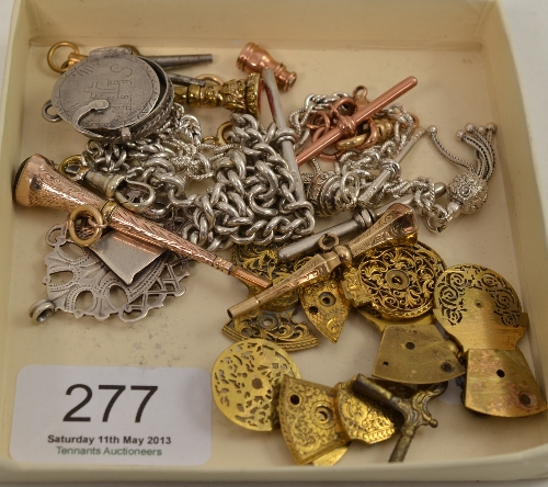 Silver chain, fob, 9ct gold fobs etc