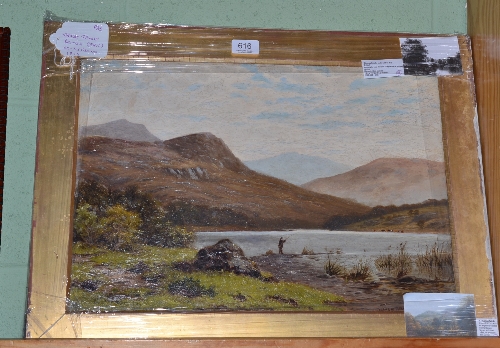 Thomas Spinks (e. 1880-1907) ``Derwentwater`` - An angler fly fishing Signed and dated 1878, oil on