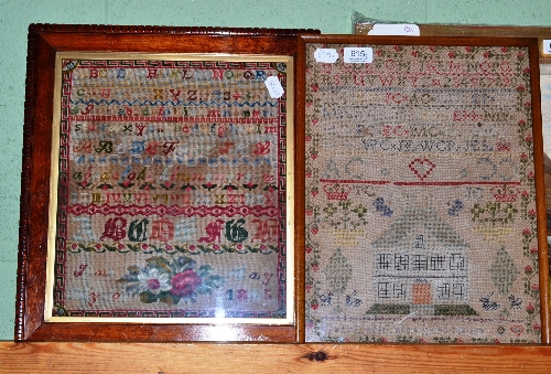 Framed sampler worked by Lucy Leith Cassie, aged 12, 1868 and a 19th century framed alphabet