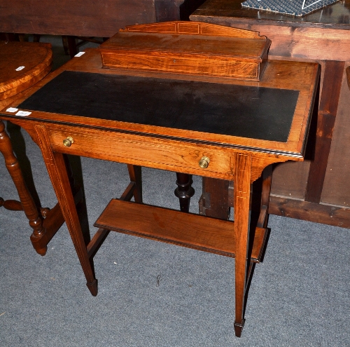 Edwardian rosewood and satinwood banded writing desk, width 77cm