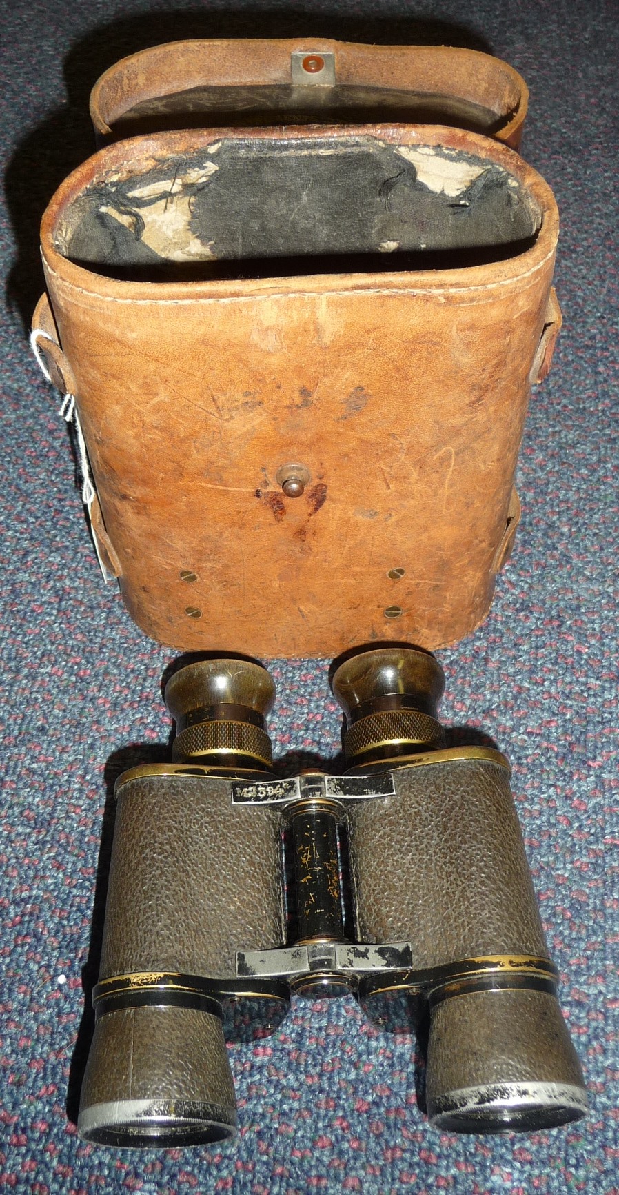A Pair of French Military Issue Binoculars by Jules Huet & Cie, Paris, 12x, with black crinkled