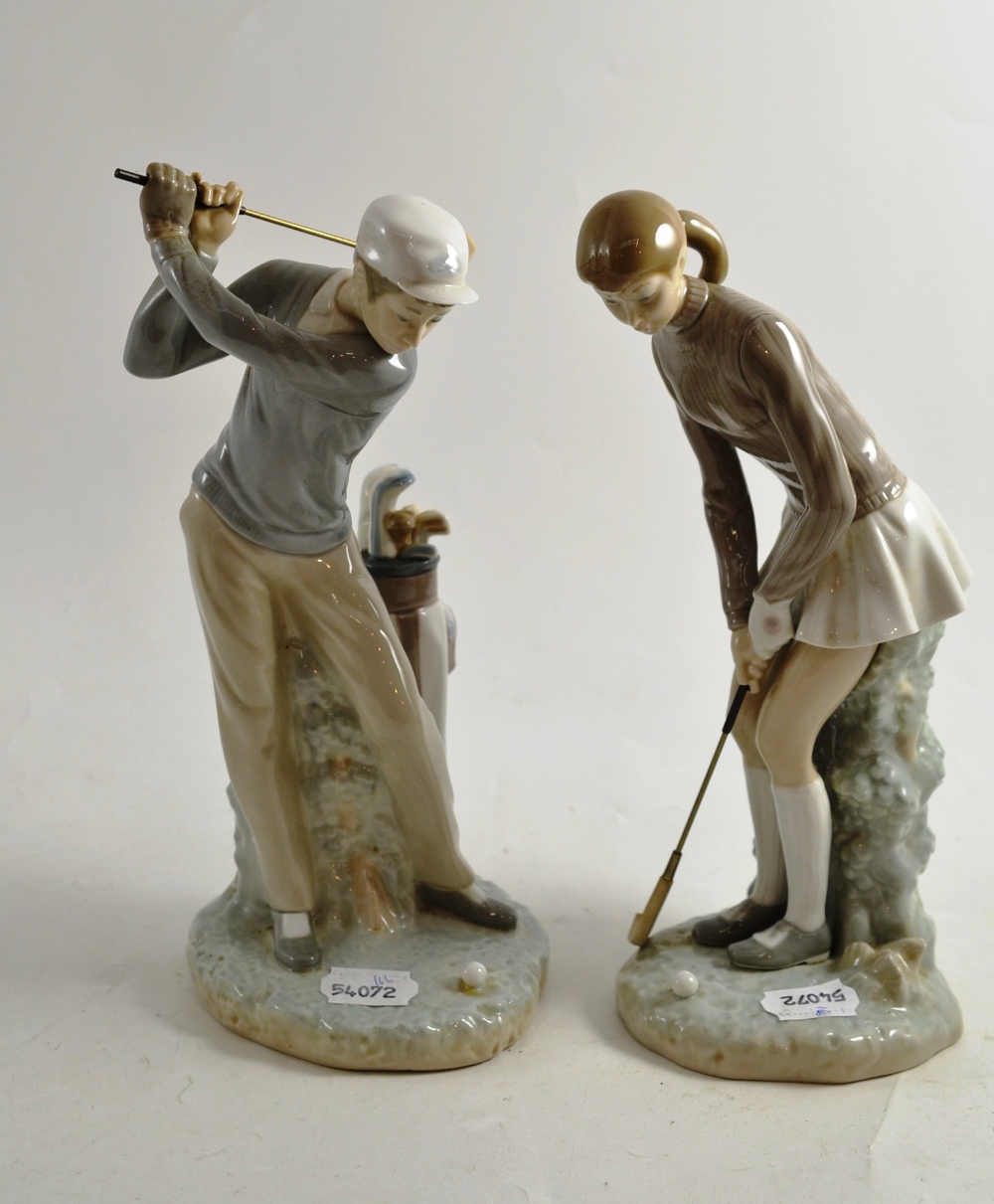 A pair of Lladro porcelain figures of golfers