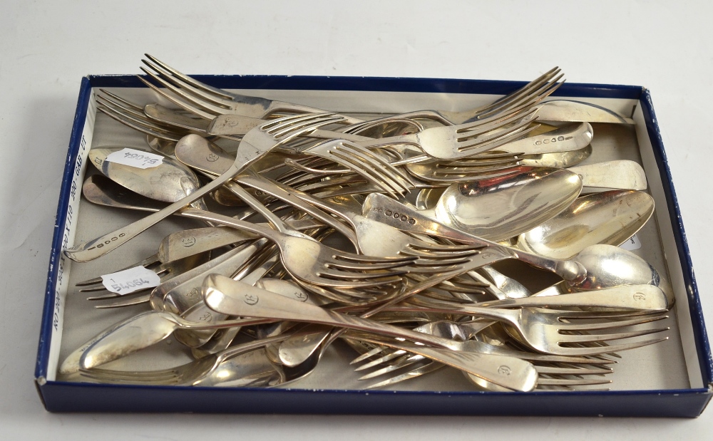 Composite set of Old English pattern silver flatware comprising eleven table forks, six table