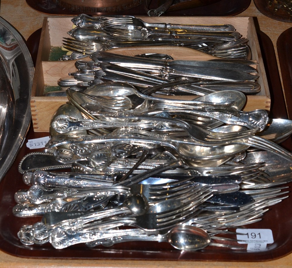 Tray of assorted plated flatware
